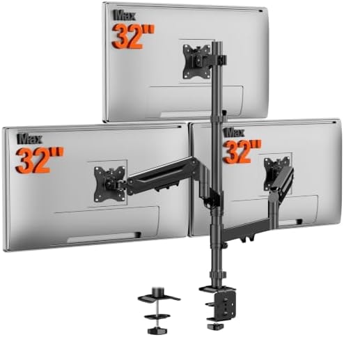Triple Monitor Mount for up to 32 Inch Screens, Heavy Duty Gas Spring