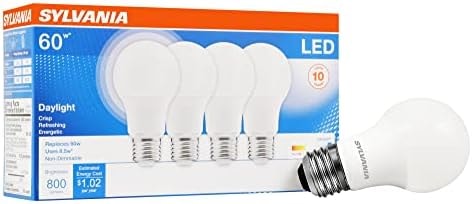 Sylvania LED Light Bulb, 60W Equivalent A19, Efficient 8.5W, Medium Base, Frosted Finish, 800 Lumens, Daylight - 4 Pack (79284)