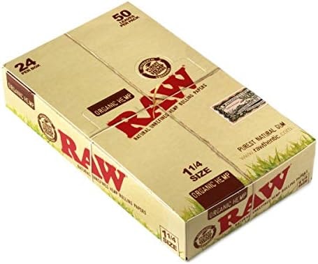 RAW Unrefined Organic 1.25 1 1/4 Size Cigarette Rolling Papers Full Box of 24 Packs, Yellow, 50 Count (Pack of 24)