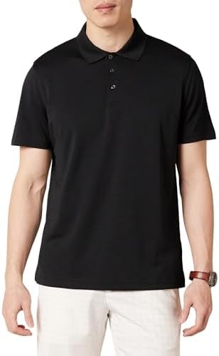 Amazon Essentials Men's Moisture Wicking Golf Polo Shirt, Short Sleeve, Slim-Fit, Quick-Dry, Active Wear, Black, Large
