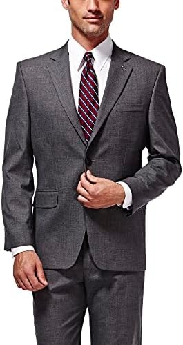 J.M. Haggar Men's Premium Performance Stretch Stria 2-Button Suit Separate Coat, Dark Heather Grey, 42S