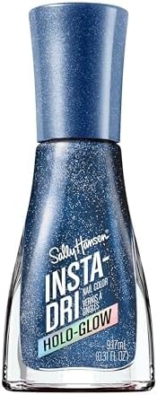 Sally Hansen Insta-Dri Holo-Glow Nail Polish | Quick Dry, Long Lasting, Streak-Free Shine | Semi-Opaque, Shimmery | 107 Holo-Back | Silver-Blue Holographic Nail Color.