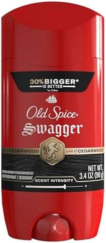Old Spice Antiperspirant Deodorant for Men, 24/7 Sweat & Odor Protection, 24/7 Lasting Freshness, Invisible Solid, Swagger with Cedarwood Scent, 3.4 oz