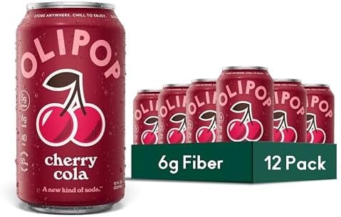 OLIPOP Prebiotic Soda Pop, Cherry Cola, Pantry Pack Packed with Prebiotics, Fiber, and Botanicals, Gluten Free, GMO Free, 12oz (12-Cans) (Packaging May Vary)