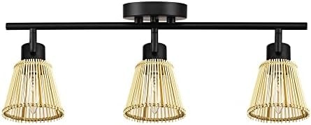 Globe Electric 3-Light Track Lighting Kit, Matte Black, Bamboo Shades, 3 Bulb Kitchen Light, E12 Socket