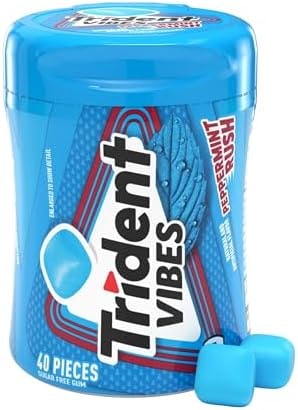 Trident Vibes Sugar Free Chewing Gum, Peppermint Rush Gum, Regular Size, 40 Piece Bottle