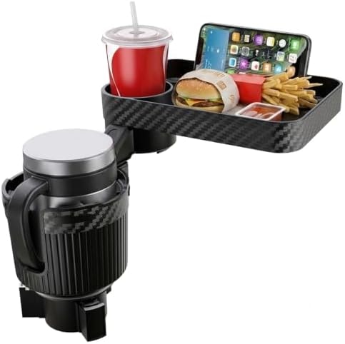Car Cup Holder Tray,Large Automotive Drink Holder Expander for car,9” Detachable Snack Food Tray Table for Eating, with Phone Slot,Fit for Front & Back Seat