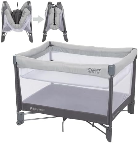 Baby Trend Comet One Hand Quick-Fold Playard with Hanging Bassinet, Desert Grey