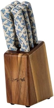 Dolly Parton 7-Piece Steak Knife Set with Blue Handles and Acacia Block for Storage