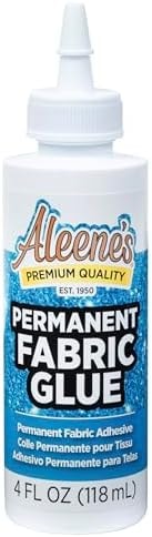 Aleene's Permanent Fabric Glue 4 fl oz, Machine Washable Adhesive, No-Sew Strong Bond Adhesive for Clothing, Denim, Polyester, Cotton, Flannel Materials, Dries Flexible