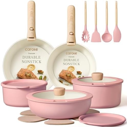 CAROTE 19pcs Pots and Pans Set Non Stick, Cookware Set Detachable Handle