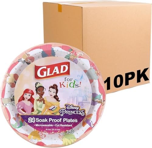 Glad for Kids Disney Princess Disposable Paper Plates, 8.5 in, 24 Ct, 10-Pk