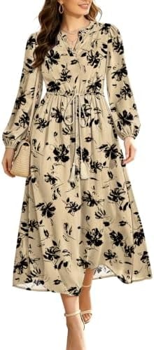 BOHOWE Womens Boho Dresses Floral Print Maxi Dresses for Women Casual Long Sleeve Dress L HDL FL3D6A