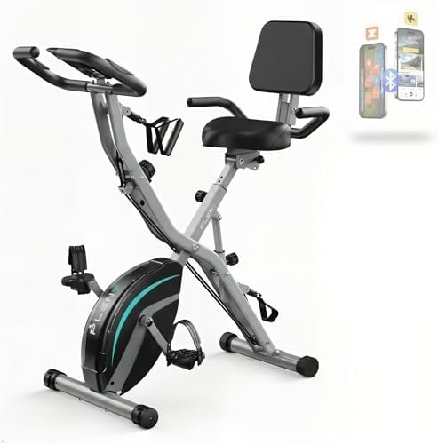 Pleny Folding Exercise Bike, 5 IN 1 Stationary Bikes for Home 6.6 LBS Flywheel, 330LB Weight Capacity Back Support Cushion Indoor Workout Cycling Bike for Home Gym, Gray-blue