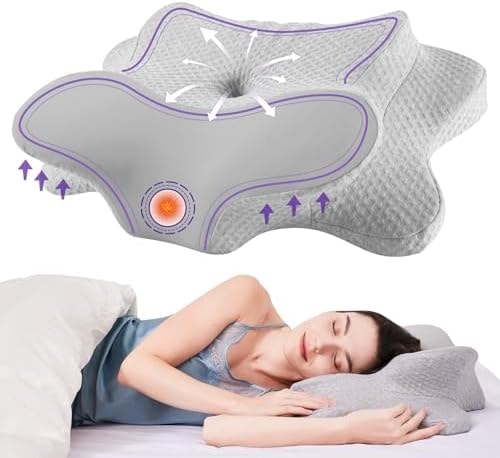 TECBOT Cervical Neck Pillow for Sleeping,Cervical Pillow for Neck Pain Relief,Hollow Design,Memory Foam Cervical Neck Pillow,Cooling Pillow for Neck Support,Adjustable,Cozy Sleeping,Odorles (Gray)