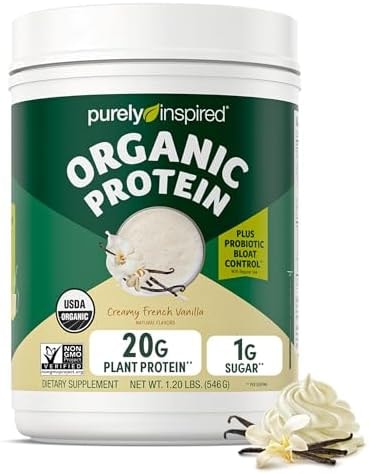 Purely Inspired Plant-Based Protein Powder for Men & Women, Creamy French Vanilla (16 Servings) - Vegan & Organic - 20g of Pea Protein Powder for Smoothies & Shakes - Dairy-Free, & Gluten-Free