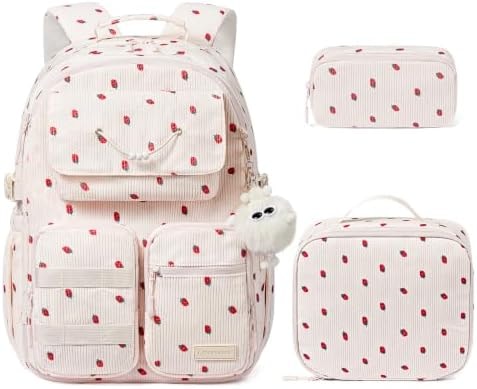 LOVEVOOK School Backpack for Girls, 3PCS Kids Backpack with Lunch Box & Pencil Case, Cute Bookbag Set for Elementary Middle Grade Students, Teen Girls, Kids Travel Bag, Back to School Bag