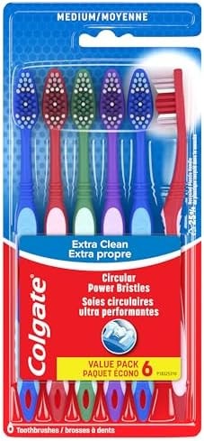 Colgate Extra Clean Toothbrush, Medium Toothbrush for Adults, 6 Pack
