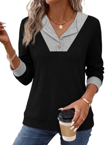 Teacher Outfits for Women Long Sleeve Shirts Business Casual Tops Black S