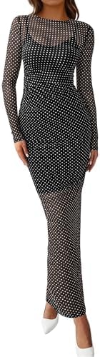 BTFBM 2 Piece Sets Fall Maxi Dresses for Women,Small Dot Black White,X-Small