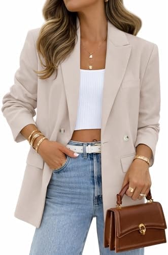 Lazysmile Blazers for Women Business Casual Long Sleeve Suit Jacket Apricot