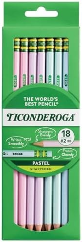 Ticonderoga Wooden Pencils, Pre-Sharpened, 2 HB Soft, Pastel Colors, 18 Count