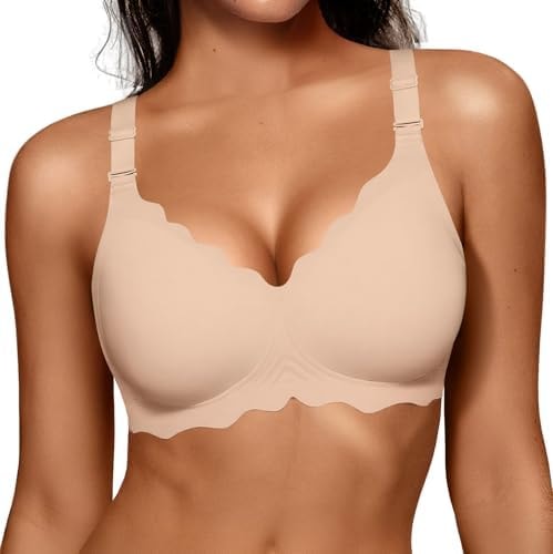 OEAK Women Value Series Jelly Bras Wireless Pushup Convertible Bra Nude,L