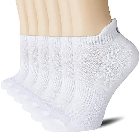 CS CELERSPORT Ankle Athletic Running Socks Low Cut Sport Tab Sock for Men and Women (6 Pairs), Medium, White