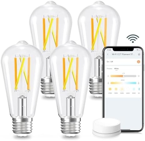 Linkind Smart Edison Light Bulb, ST19 (58) Vintage Bulb, 4 Pack with Remote