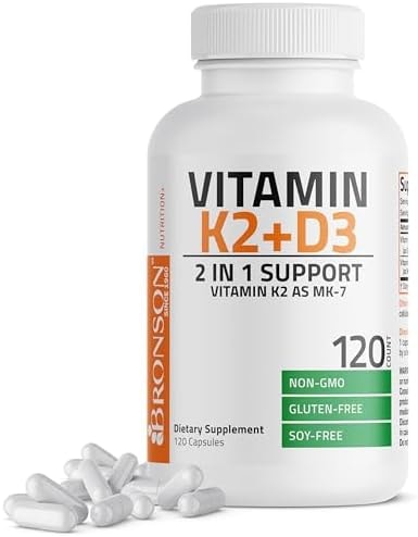 Bronson Vitamin K2 D3 (MK7) Supplement 2-in1 D3 & K2 Complex, 120 Capsules