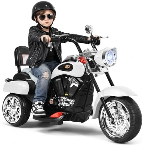 HONEY JOY Kids Motorcycle, 6V Battery Powered Toddler Chopper Motorbike Ride On Toy w/Horn & Headlight, Foot Pedal, 3-Wheel Mini Electric Motorcycle for Kids, Gift for Boys Girls(White)