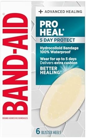BAND-AID Brand Pro Heal 5 Day Protect, Hydrocolloid 100% Waterproof First Aid Blister Bandages for Advanced Healing, Extra Cushion for Blister Protection & Less Scarring Versus Uncovered Wound, 6 ct