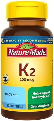 Nature Made Vitamin K2 100 mcg, Healthy Bone Supplements, Vitamin K2 Supplement, 30 Softgels, 30 Day Supply