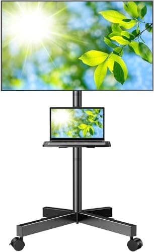 PERLESMITH Rolling TV Stand, Mobile TV Stand for 23-60 Inch LCD LED TVs, Tilt TV Stand Wheels Holds up to 88Lbs, Portable TV Stand for Bedroom with Shelf, Outdoor TV Stand Max VESA 400x400mm PSTVMC06