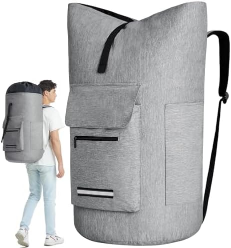 Laundry Backpack Bag, 115L Extra Large Laundry Bag with Straps, Heavy Duty Laundry Backpack with 4 Pockets, Sturdy College Backpack Laundry Bags, XL Laundromat Bags for College Dorm Room, Apartment