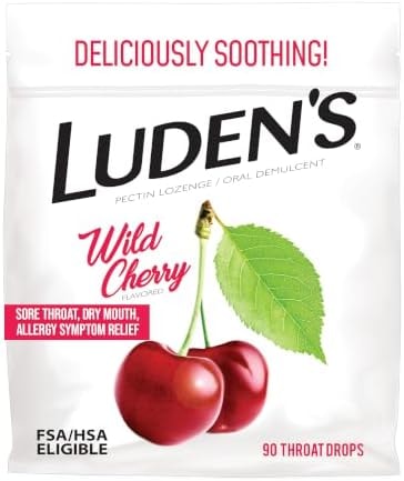 Luden's Sore Throat Relief Lozenges for Minor Everyday Irritation & Dry Mouth, Wild Cherry Flavored Drops, 90 Count