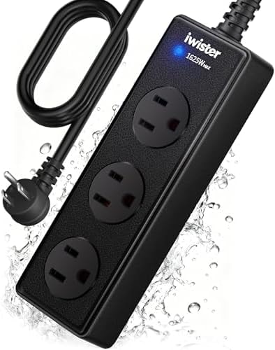 Iwister Outdoor Power Strip Weatherproof, 3 AC Outlets, 1625W/13A High-Power Single-Device Use, IPX6 Waterproof Extension Cord for Backyard, Patio, Home Office, Garage, Workshop, Camping, 3FT