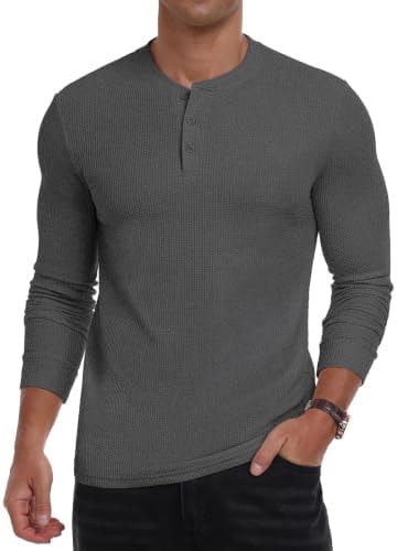 NITAGUT Mens Waffle Henley Shirts Long Sleeve Button Classic Fashion Top
