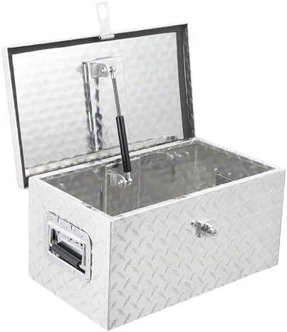 Garvee 20 in Aluminum Diamond Plate Tool Box With Lock and Keys, Heavy Duty Waterproof Truck Storage Organizer Chest for Pick Up Truck Bed, Rv Trailer/Van With Side Handle