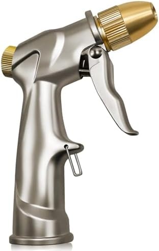 ARXIVE Garden Hose Nozzle Hand Sprayer, Heavy Duty High Pressure 100% Metal with 4 Adjustable Spray Patterns for Watering Lawn, Garden, Car Washing,Pets & Windows