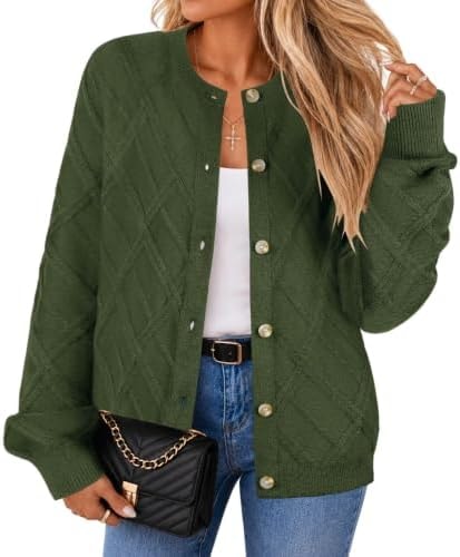 Lazysmile Cozy Sweaters for Women 2026 Trendy Button up Cardigan Army Green