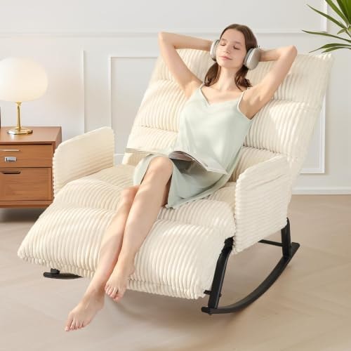 Tykacna Oversized Rocking Chair with Adjustable Backrest and Footrest, Outdoor Reading Chair - Chaise Lounge Chair Indoor,