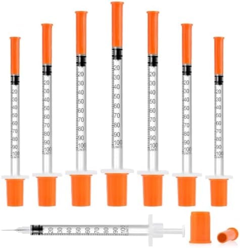 1ml/cc Syringes, 100 Pack U-100 31G 5/16" (8mm) Disposable Syringe