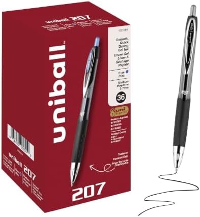 uniball™ 207 Gel Pens, Blue Ink, 0.7mm Medium Point, Retractable, 36 Count, Smooth Writing, Fraud-Resistant, uni Super Ink™