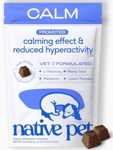 Native Pet Calming Chews for Dogs - Promotes Calming Effect, Supports Emotional Balance & Reduces Hyperactivity - Hemp Seed, Melatonin for Dogs, L-Theanine & Casein - Air-Dried 30 Chews