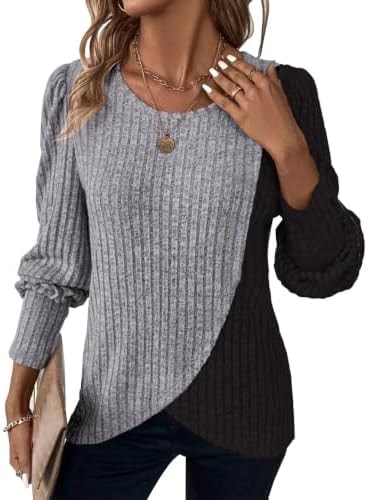MixShe Long Sleeve Tops Sweatshirts for Women Fall Sweaters Light Grey L