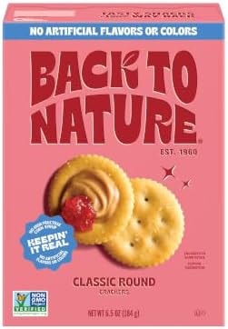 Back to Nature Classic Round Crackers, Non-GMO, Vegan Friendly Snack Cracker, Made with Wheat Flour & Sea Salt, Snack Happy, 6.5 oz Box