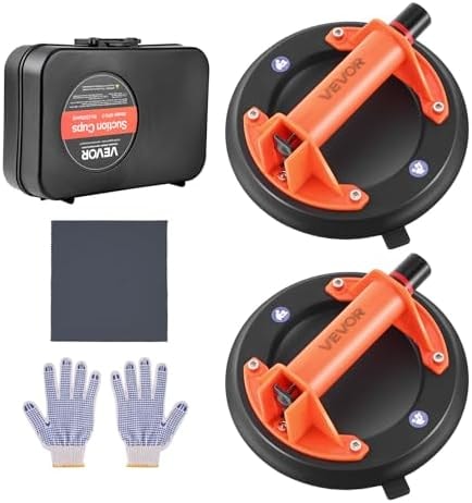VEVOR Vacuum Suction Cup, 8-Inch Vacuum Glass Lifter with ABS Handle, 400 lbs Max Lifting Capacity Tile Suction Cup Tool with Carrying Case for Lifting Large Tile, Granite, Drywall, Windows (2-Pack)