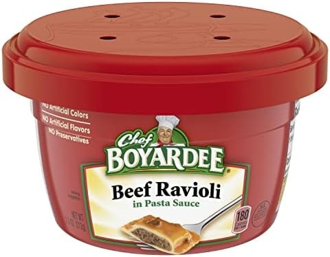 Chef Boyardee Beef Ravioli in Pasta Sauce, Microwave Food, 7.5 OZ Microwaveable Bowl (12 Bowls)