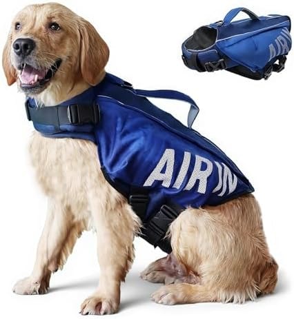 BECROWM Dog Life Jacket Ripstop Dogs Life Vest for Swimming Boating Dog Safety Vest Adjustable Preserver with High Buoyancy and Durable Rescue Handle for Small,Medium,Large Dogs (Medium)
